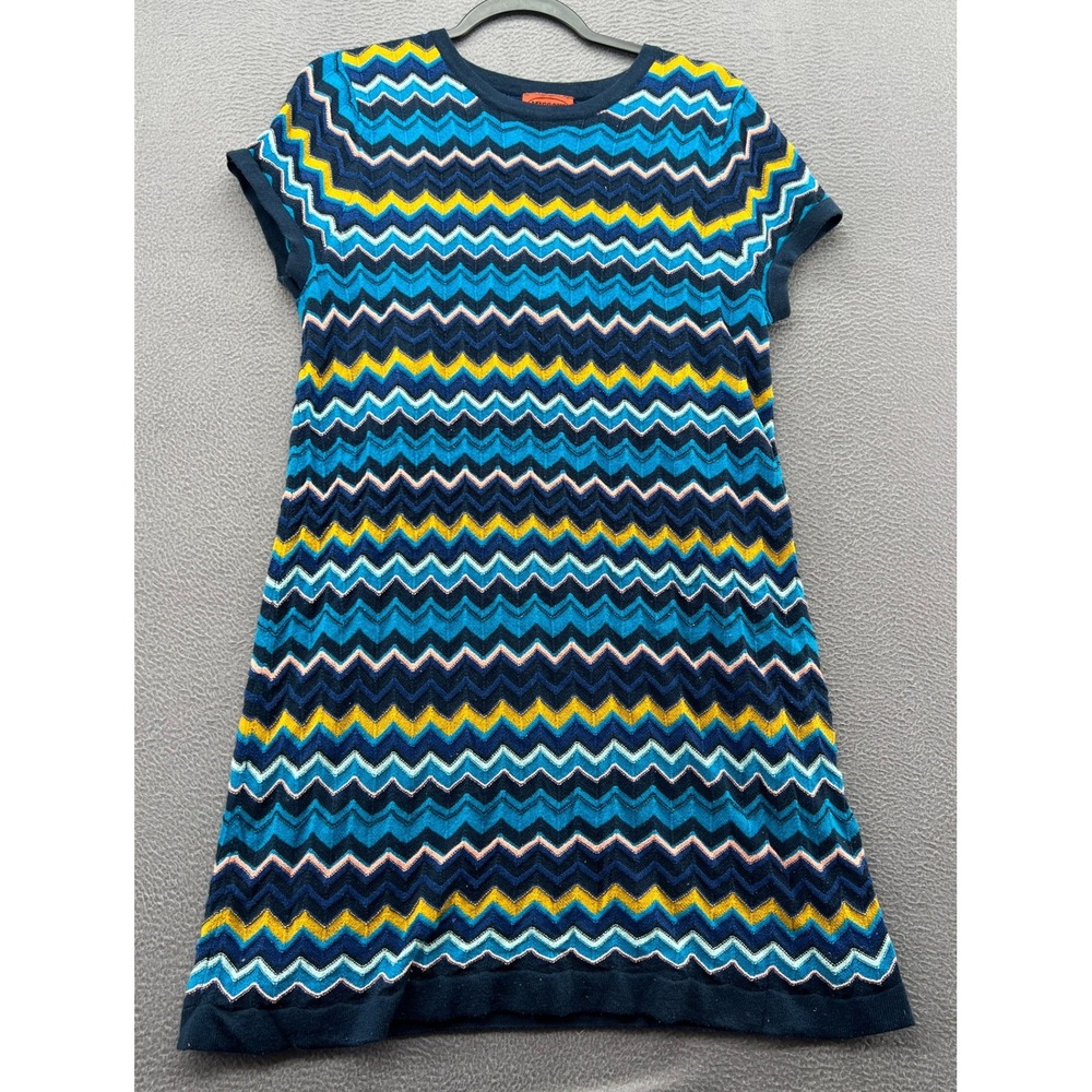 Missoni for Target Dress Women's XL Blue Yellow Zig Zag Knit Short Sleeve